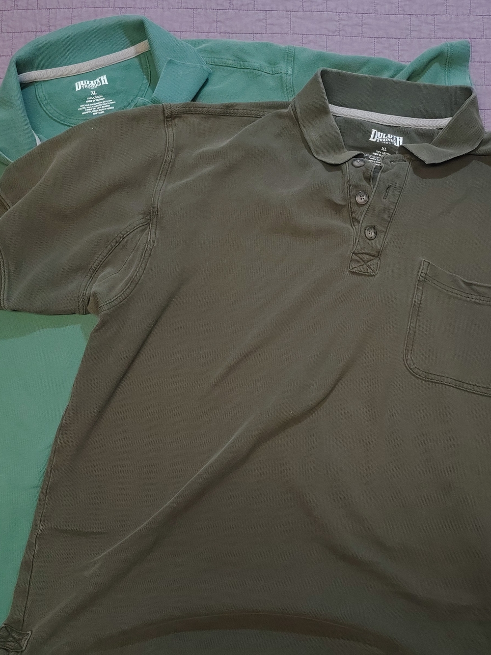 Lot of 2 Duluth Trading Co Mens XL Polo Shirts Short Sleeve Pocket Green Olive
